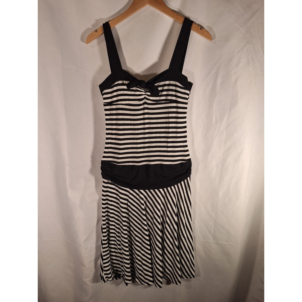 Forever 21 Womens‎ Black White Striped Sleeveless Nautical Bow Dress Size M